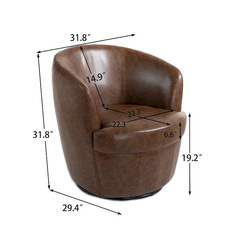 Fauteuil pivotant moderne en cuir, fauteuil tonneau rembourré