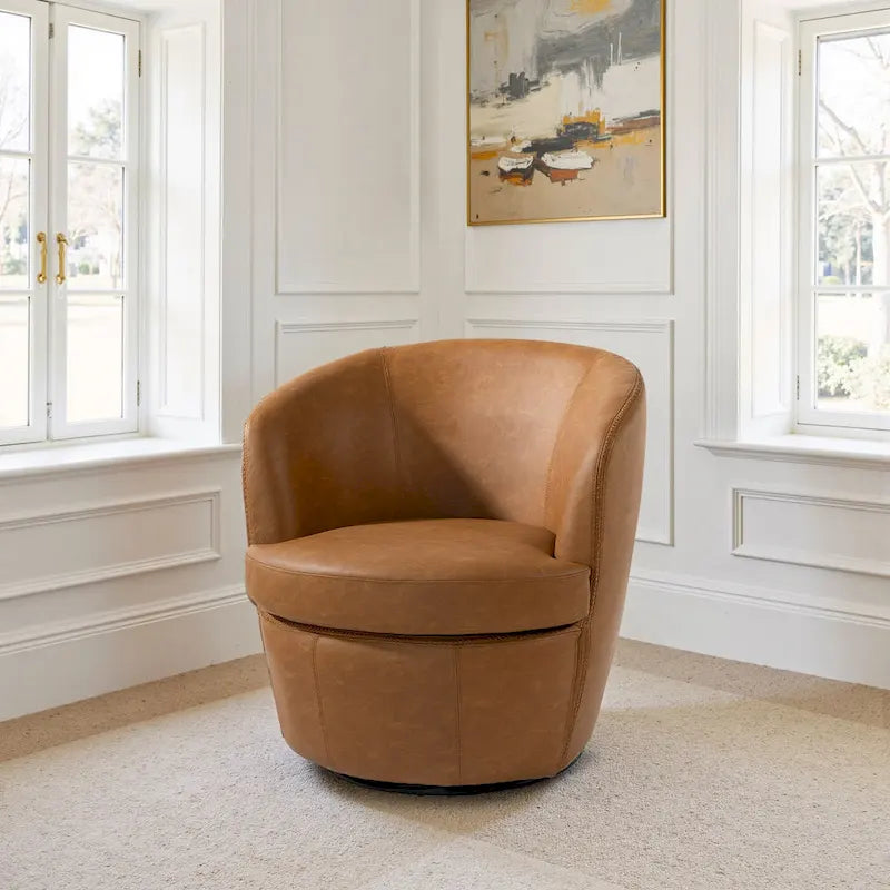 Fauteuil pivotant moderne en cuir, fauteuil tonneau rembourré