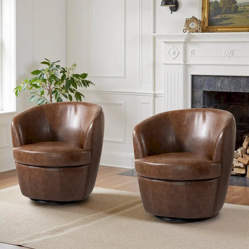 Fauteuil pivotant moderne en cuir, fauteuil tonneau rembourré