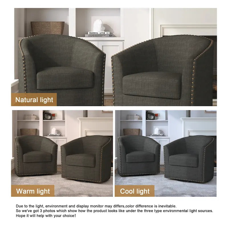 Ensemble de 2 fauteuils pivotants rembourrés avec garniture cloutée