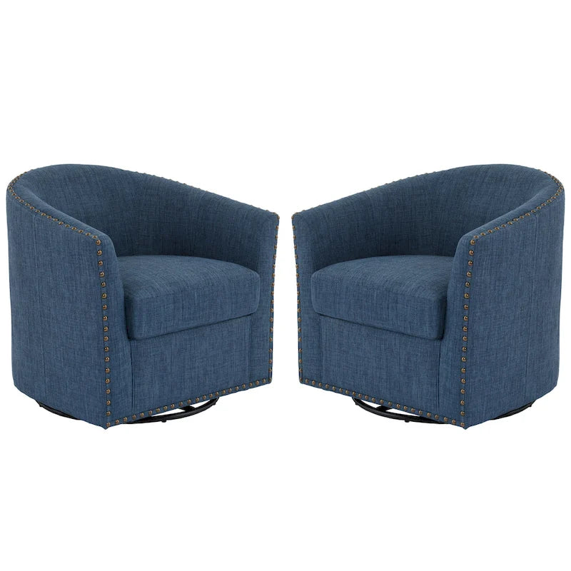 Ensemble de 2 fauteuils pivotants rembourrés avec garniture cloutée