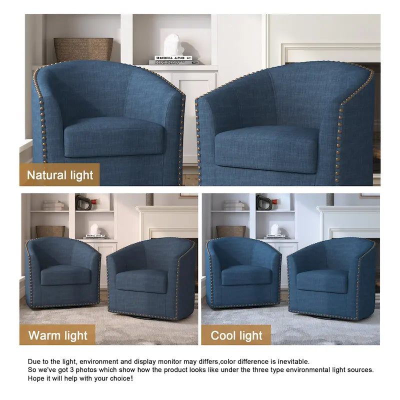 Ensemble de 2 fauteuils pivotants rembourrés avec garniture cloutée