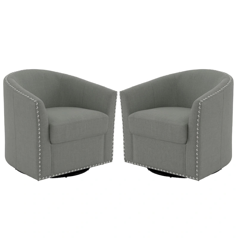 Ensemble de 2 fauteuils pivotants rembourrés avec garniture cloutée