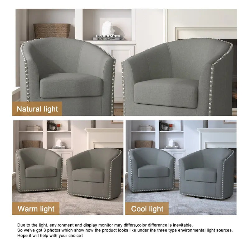 Ensemble de 2 fauteuils pivotants rembourrés avec garniture cloutée