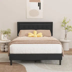 Cadre de lit plateforme rembourré alazyhome avec tête de lit capitonnée à boutons