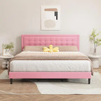 Cadre de lit plateforme rembourré alazyhome avec tête de lit capitonnée à boutons