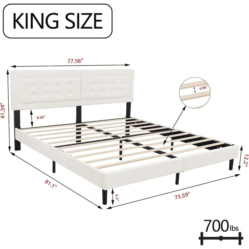 Cadre de lit plateforme rembourré alazyhome avec tête de lit capitonnée à boutons