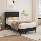 Cadre de lit plateforme rembourré alazyhome avec tête de lit capitonnée à boutons