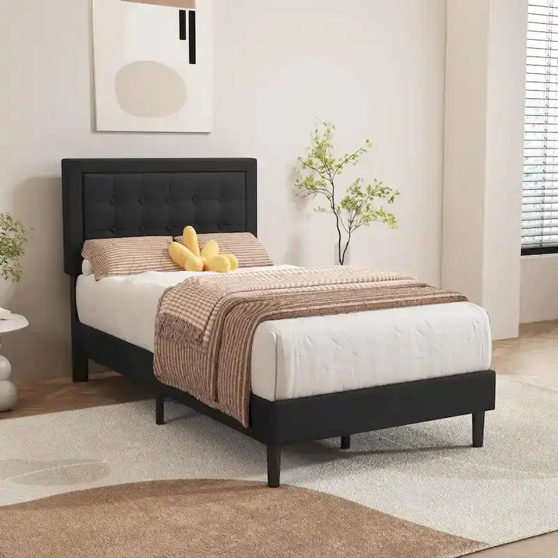 Cadre de lit plateforme rembourré alazyhome avec tête de lit capitonnée à boutons