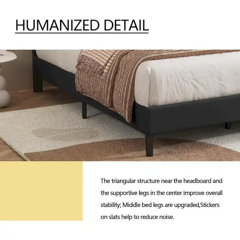 Cadre de lit plateforme rembourré alazyhome avec tête de lit capitonnée à boutons