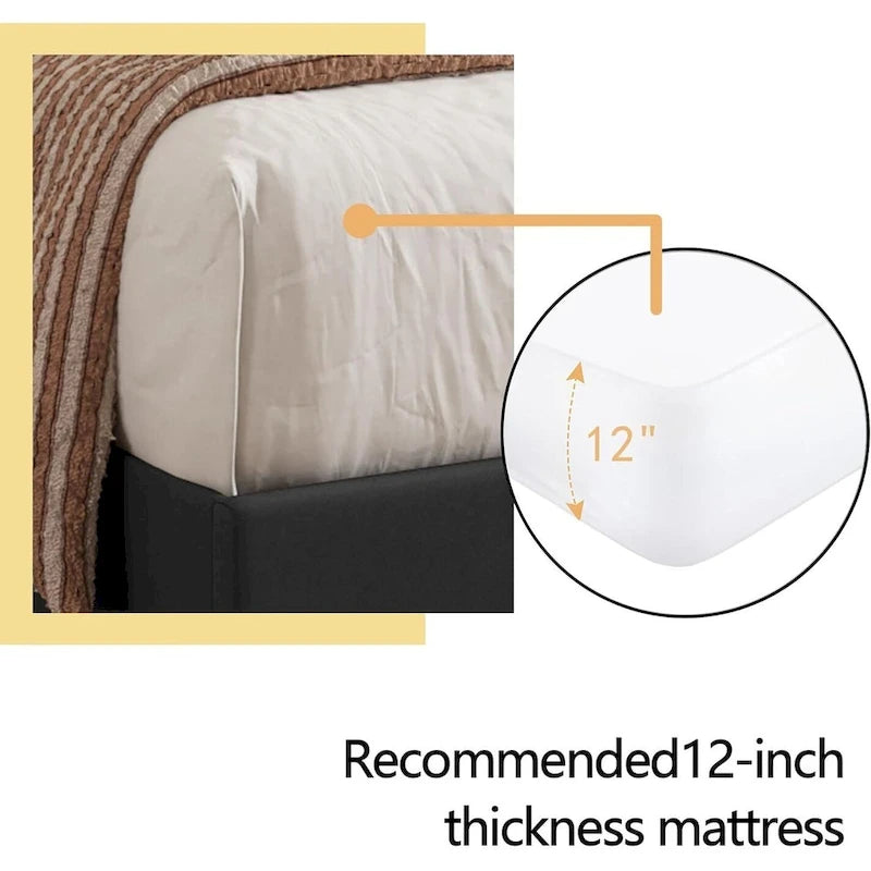 Cadre de lit plateforme rembourré alazyhome avec tête de lit capitonnée à boutons