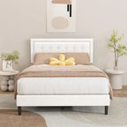 Cadre de lit plateforme rembourré alazyhome avec tête de lit capitonnée à boutons