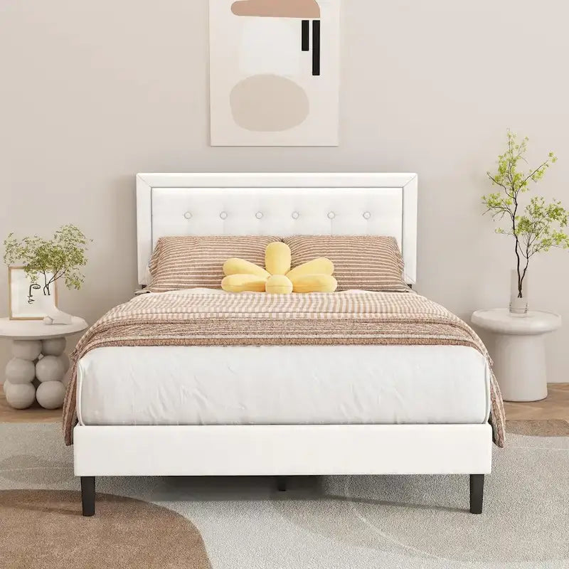 Cadre de lit plateforme rembourré alazyhome avec tête de lit capitonnée à boutons
