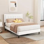 Cadre de lit plateforme rembourré alazyhome avec tête de lit capitonnée à boutons