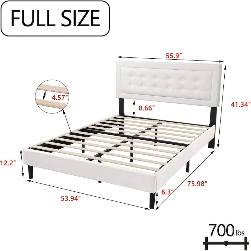 Cadre de lit plateforme rembourré alazyhome avec tête de lit capitonnée à boutons