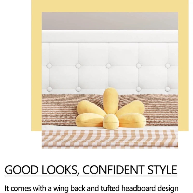 Cadre de lit plateforme rembourré alazyhome avec tête de lit capitonnée à boutons