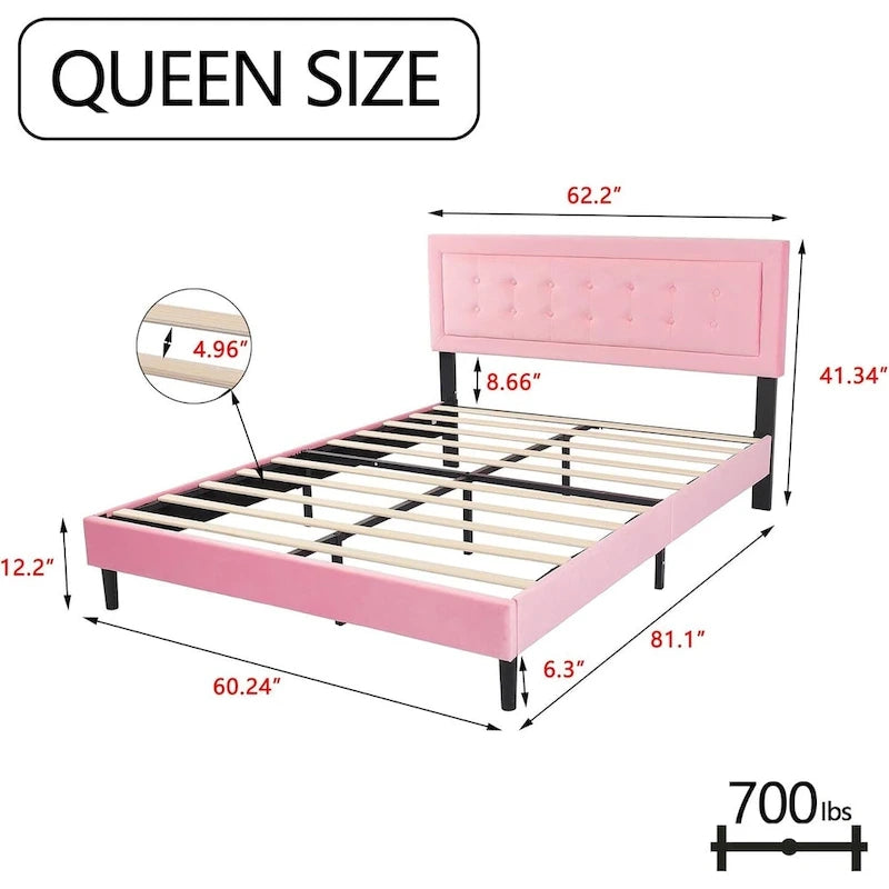 Cadre de lit plateforme rembourré alazyhome avec tête de lit capitonnée à boutons