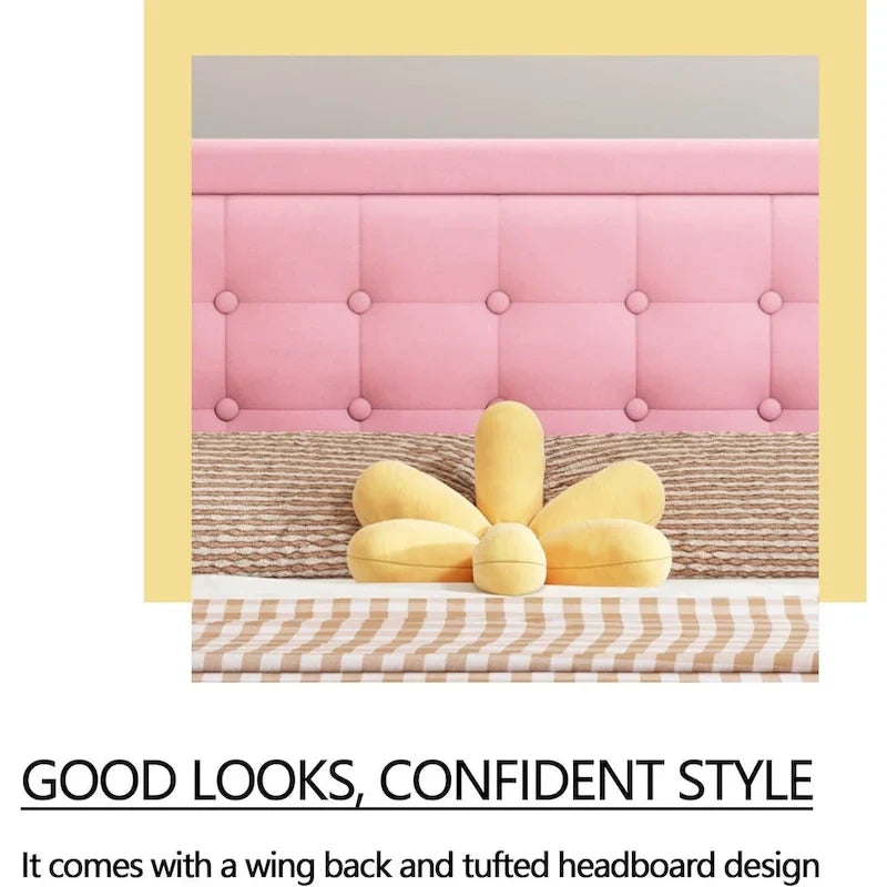 Cadre de lit plateforme rembourré alazyhome avec tête de lit capitonnée à boutons