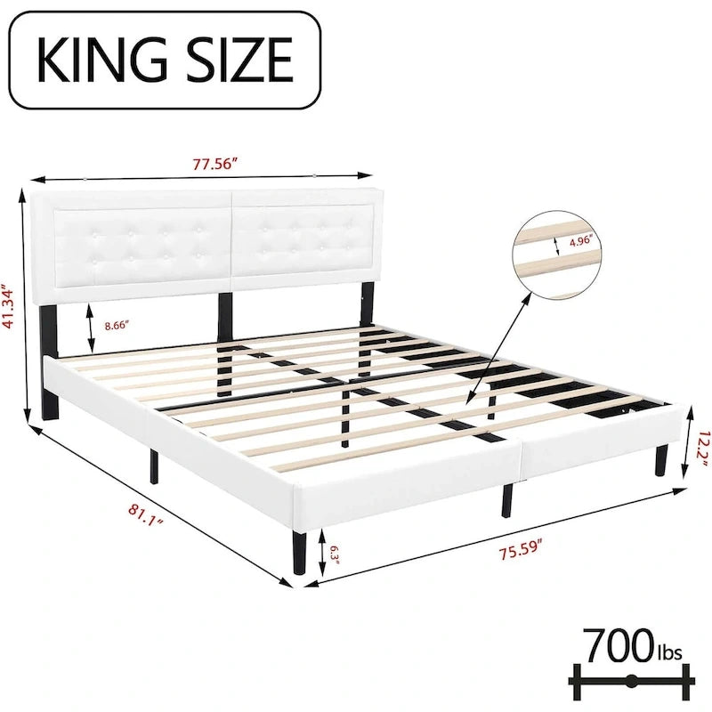 Cadre de lit plateforme rembourré alazyhome avec tête de lit capitonnée à boutons