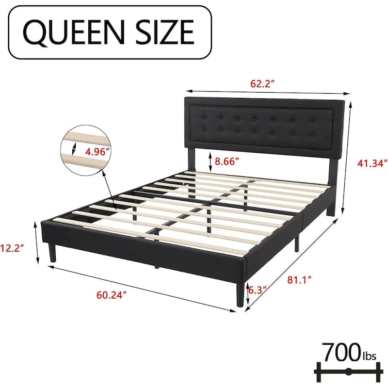 Cadre de lit plateforme rembourré alazyhome avec tête de lit capitonnée à boutons