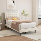 Cadre de lit plateforme rembourré alazyhome avec tête de lit capitonnée à boutons