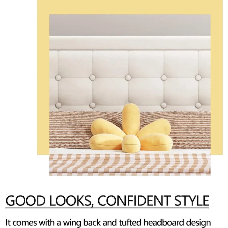 Cadre de lit plateforme rembourré alazyhome avec tête de lit capitonnée à boutons