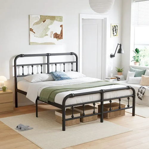 Lit plateforme en métal de 35,5 cm avec tête et pied de lit pour rangement