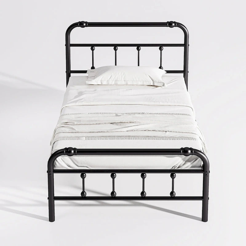 Lit plateforme en métal de 35,5 cm avec tête et pied de lit pour rangement