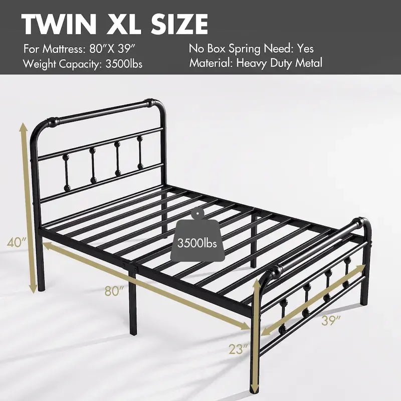 Lit plateforme en métal de 35,5 cm avec tête et pied de lit pour rangement