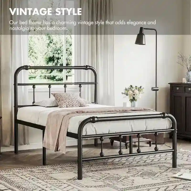 Lit plateforme en métal de 35,5 cm avec tête et pied de lit pour rangement