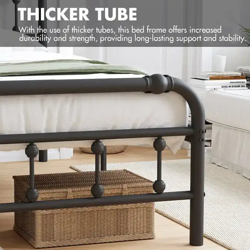 Lit plateforme en métal de 35,5 cm avec tête et pied de lit pour rangement