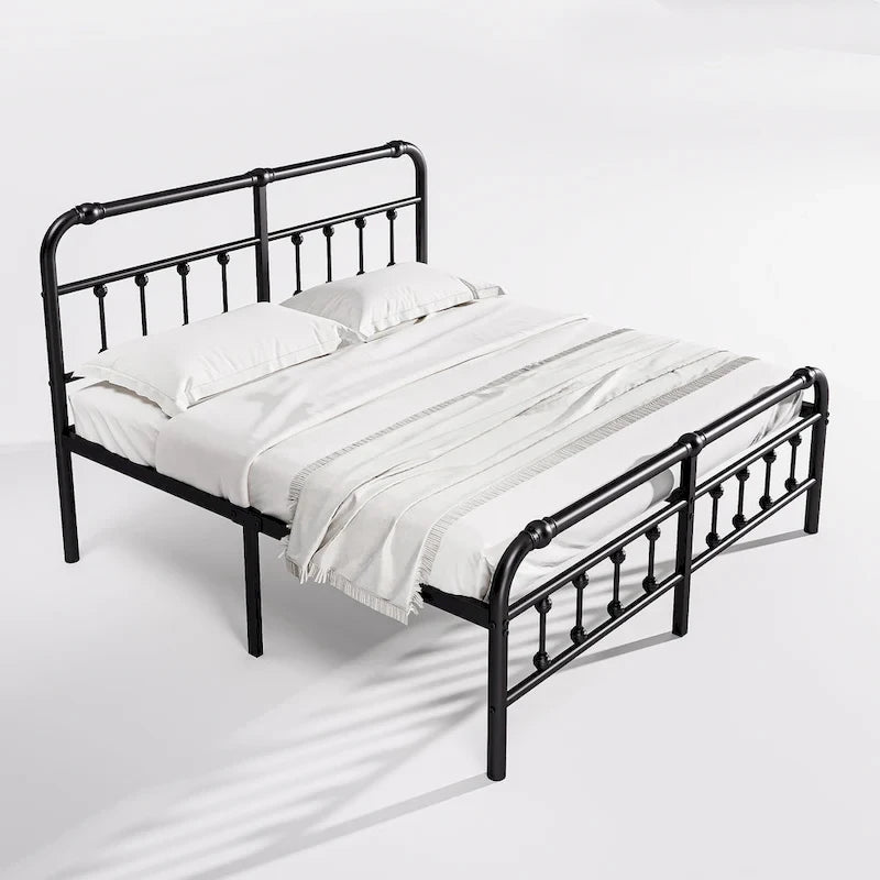 Lit plateforme en métal de 35,5 cm avec tête et pied de lit pour rangement