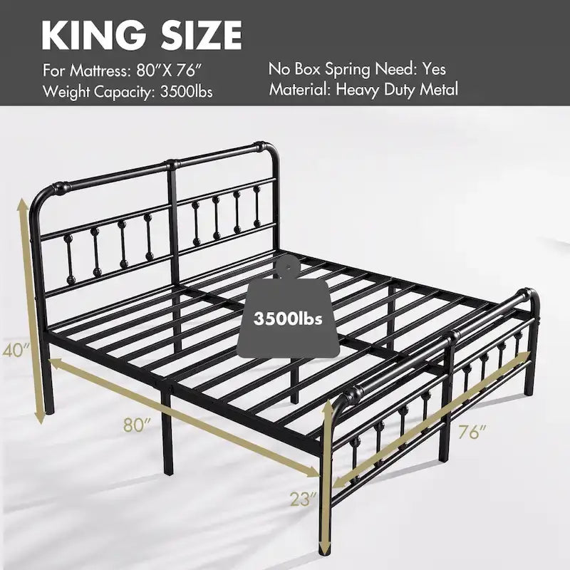 Lit plateforme en métal de 35,5 cm avec tête et pied de lit pour rangement