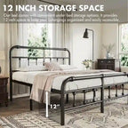Lit plateforme en métal de 35,5 cm avec tête et pied de lit pour rangement