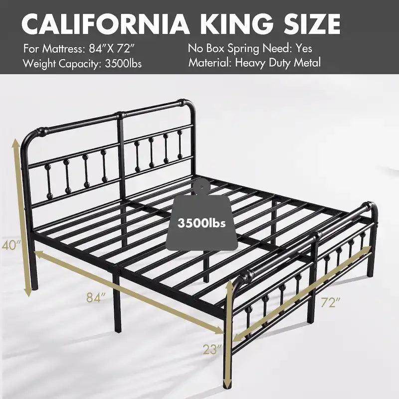 Lit plateforme en métal de 35,5 cm avec tête et pied de lit pour rangement