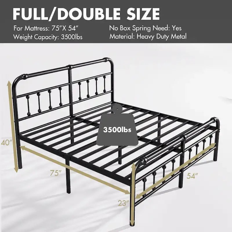 Lit plateforme en métal de 35,5 cm avec tête et pied de lit pour rangement