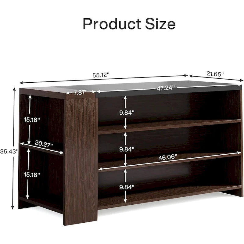 Îlot de cuisine en bois de 55 pouces avec rangement, table îlot fixe à 5 niveaux avec 5 étagères