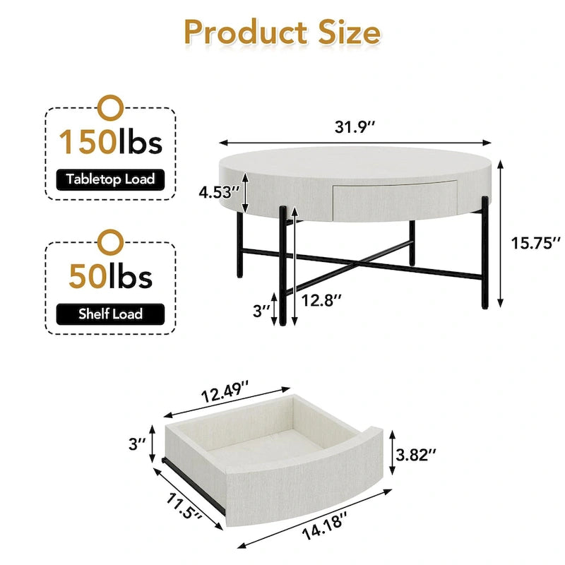 Table basse ronde avec deux tiroirs - Naturel