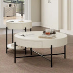 Table basse ronde avec deux tiroirs - Naturel