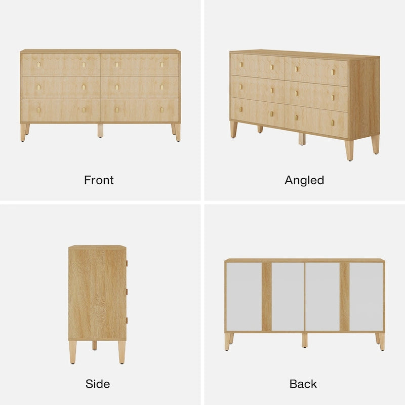 Commode de 55 pouces pour chambre à coucher, avec pieds en bois massif