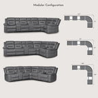 Canapé d'angle inclinable électrique 109, canapé inclinable modulable pour salon avec 2 consoles de rangement et 4 porte-gobelets