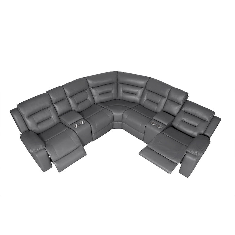 Canapé d'angle inclinable électrique 109, canapé inclinable modulable pour salon avec 2 consoles de rangement et 4 porte-gobelets