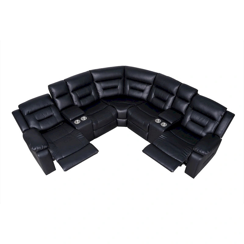 Canapé d'angle inclinable électrique 109, canapé inclinable modulable pour salon avec 2 consoles de rangement et 4 porte-gobelets