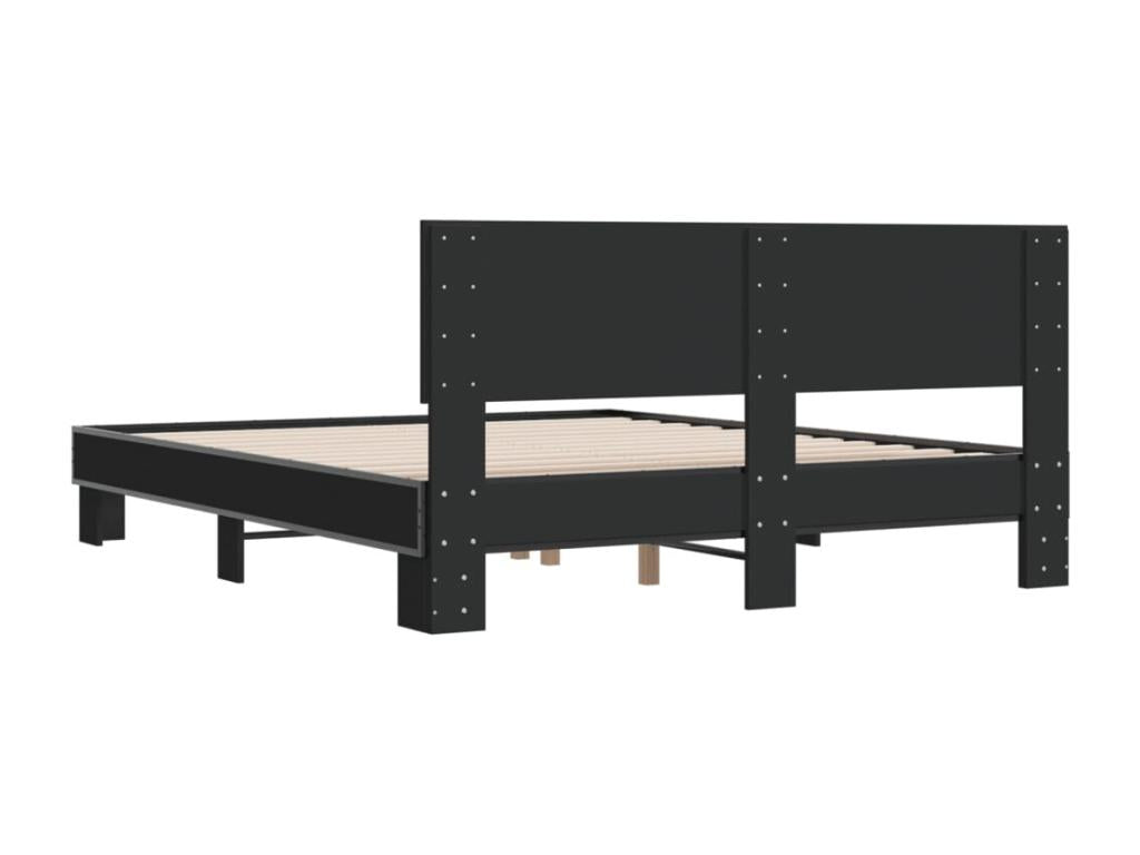 Cadre de lit en bois d'ingénierie noir, 150 x 200 cm