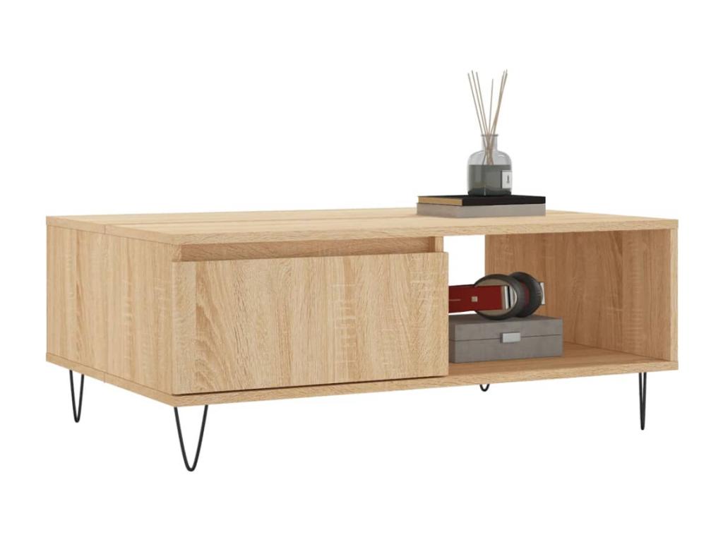 Table basse en bois composite marron, 90 x 60 x 35 cm