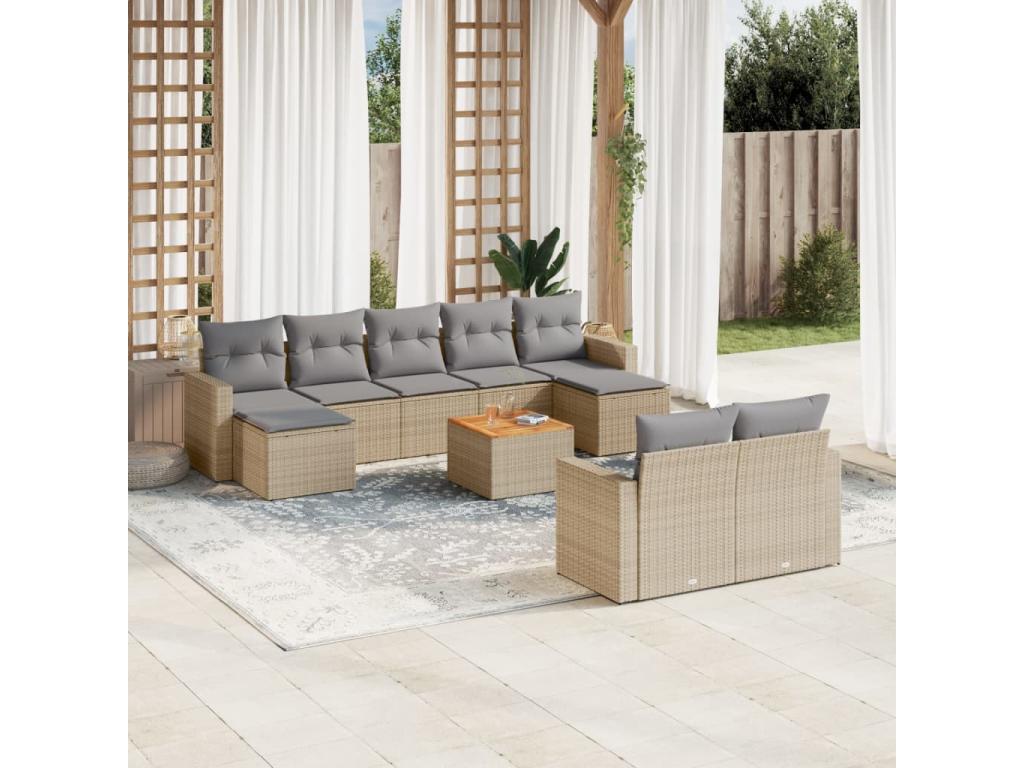 Ensemble de mobilier de jardin en résine tressée beige - dlz1766580659714