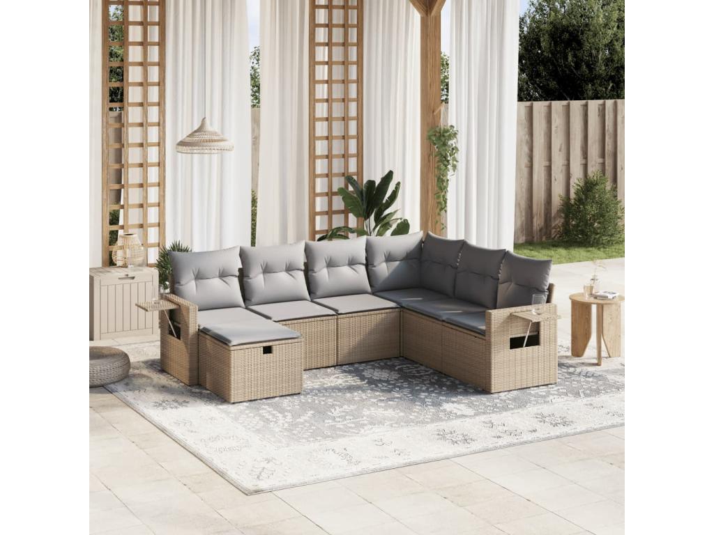 Ensemble de mobilier de jardin en résine tressée beige - dlz1766580481479