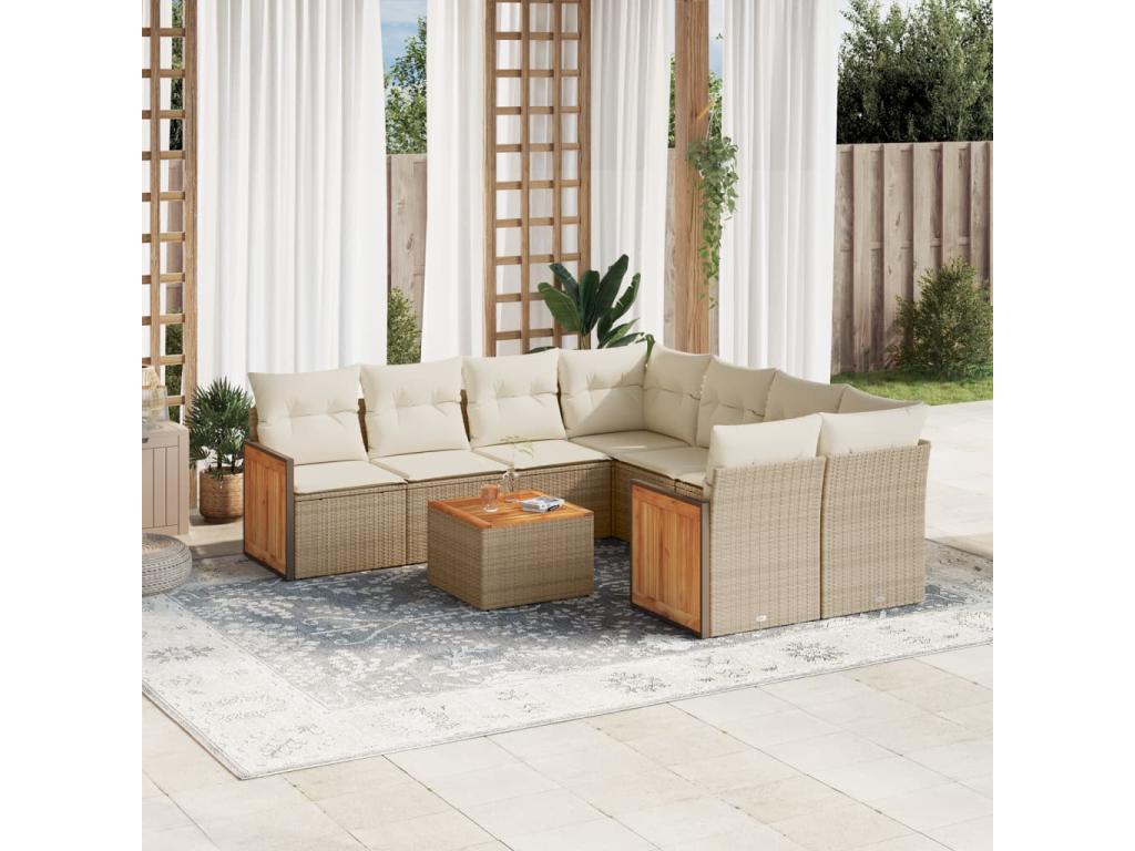 Ensemble de mobilier de jardin en résine tressée beige - dlz1766580362213