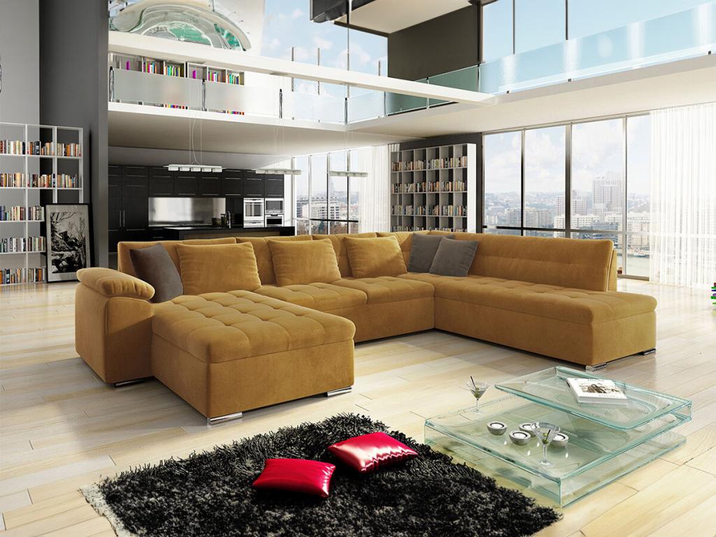 Canapé jaune, 348 x 205 x 76 cm