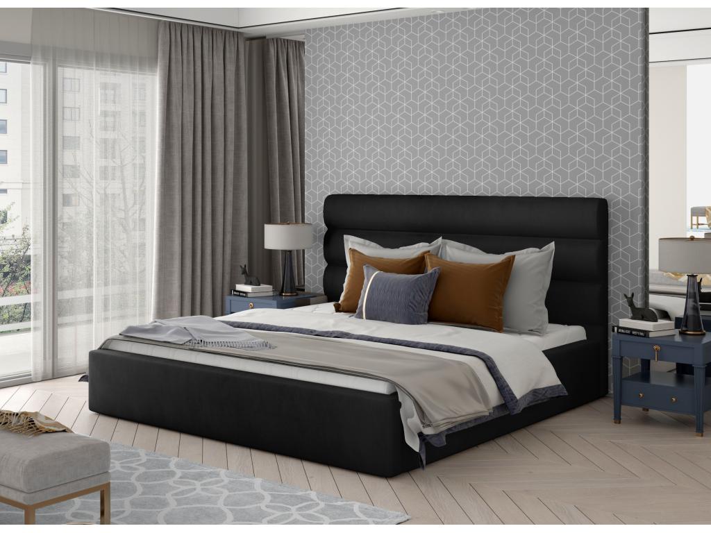 Lit en velours noir, 140 x 200 cm